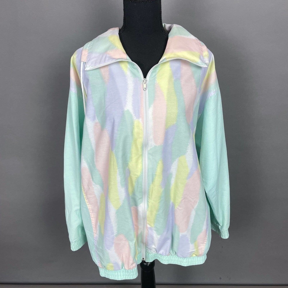 Vintage 80s Bay Club Pastel Paint Abstract Zip Jacket Size Large
